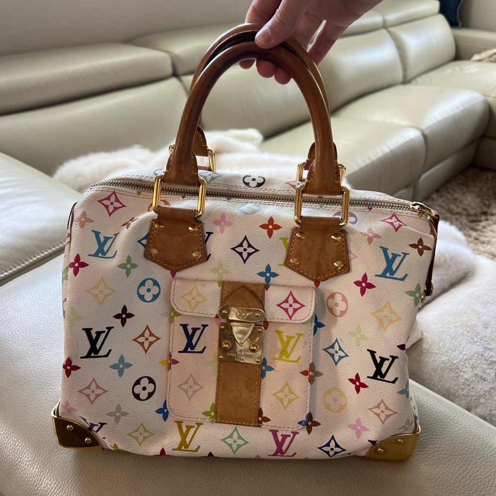 Louis Vuitton White Multicolor Speedy 30 Satchel Hand Bag/Purse